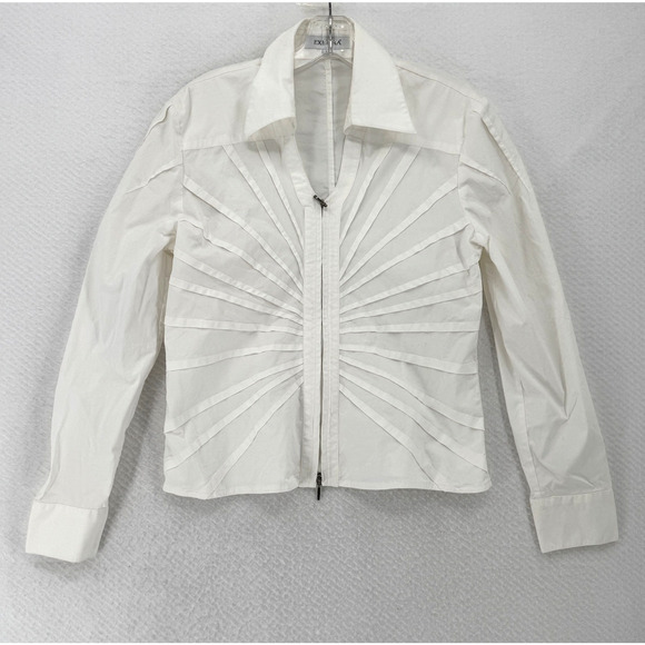 Exetera Tops - Exetera Womens White Cotton Collared Long Sleeve Full Zip Poplin Top Sz 4